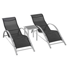 Patio Outdoor 3Pcs Recliner Sun Lounger Beach Chair Glass Table Set