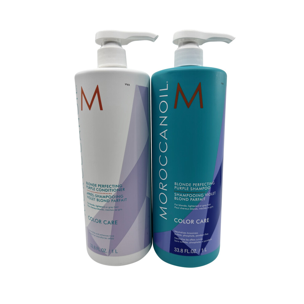 Moroccanoil Blonde Perfecting Purple Shampoo & Conditioner Treated Hair 33.8 OZ