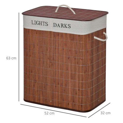 Homcom HOMCOM 2 Section Collapsible Laundry Hamper Lid Removable Lining, Brown 1