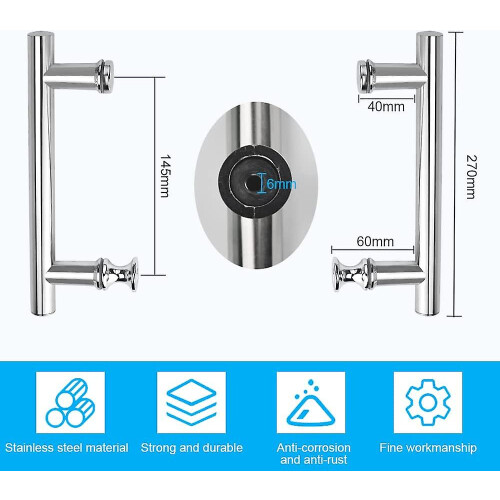 2 Pack Shower Door Knobs Chrome-plated Door Knobs Double-sided Door Knobs Hole Distance 145 Mm For Shower Door Glass Doors 2