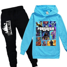 (Light Blue, 150 cm) Kids Fortnite Long Sleeve Hoodie Pants Suit Boys Tracksuit Sportswear_f