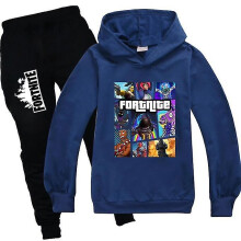 (Navy Blue, 160 cm) Kids Fortnite Long Sleeve Hoodie Pants Suit Boys Tracksuit Sportswear_f