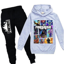 (Grey, 130 cm) Kids Fortnite Long Sleeve Hoodie Pants Suit Boys Tracksuit Sportswear_f