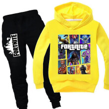 (Yellow, 140 cm) Kids Fortnite Long Sleeve Hoodie Pants Suit Boys Tracksuit Sportswear_f