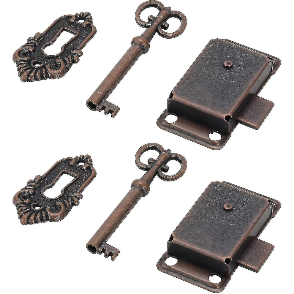 Vintage Cabinet Door Lock, Cabinet Lock Antique Furniture Lock With Key For Lockers, Cupboards, Tool Box 2 Pieces 5413367556366