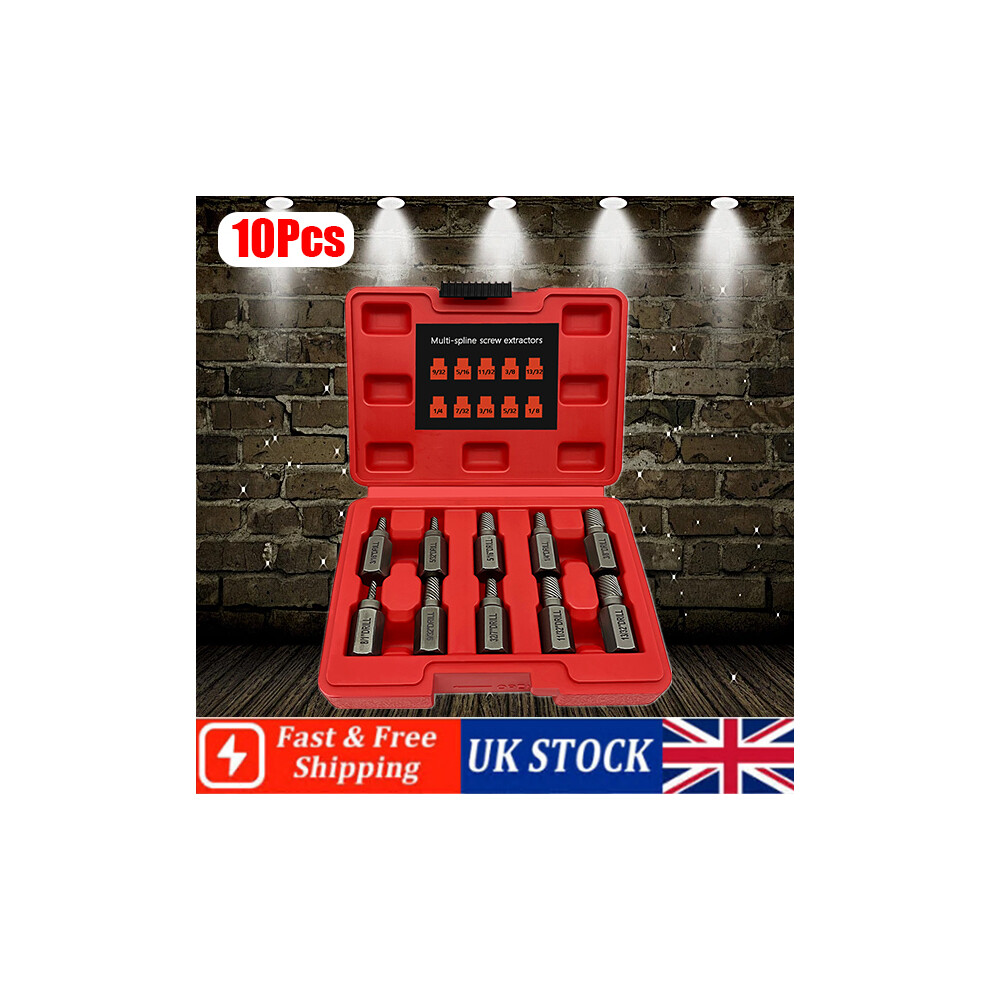 Red Spline Screw Extractor Set Broken Stud Bolt Removal Hex Head