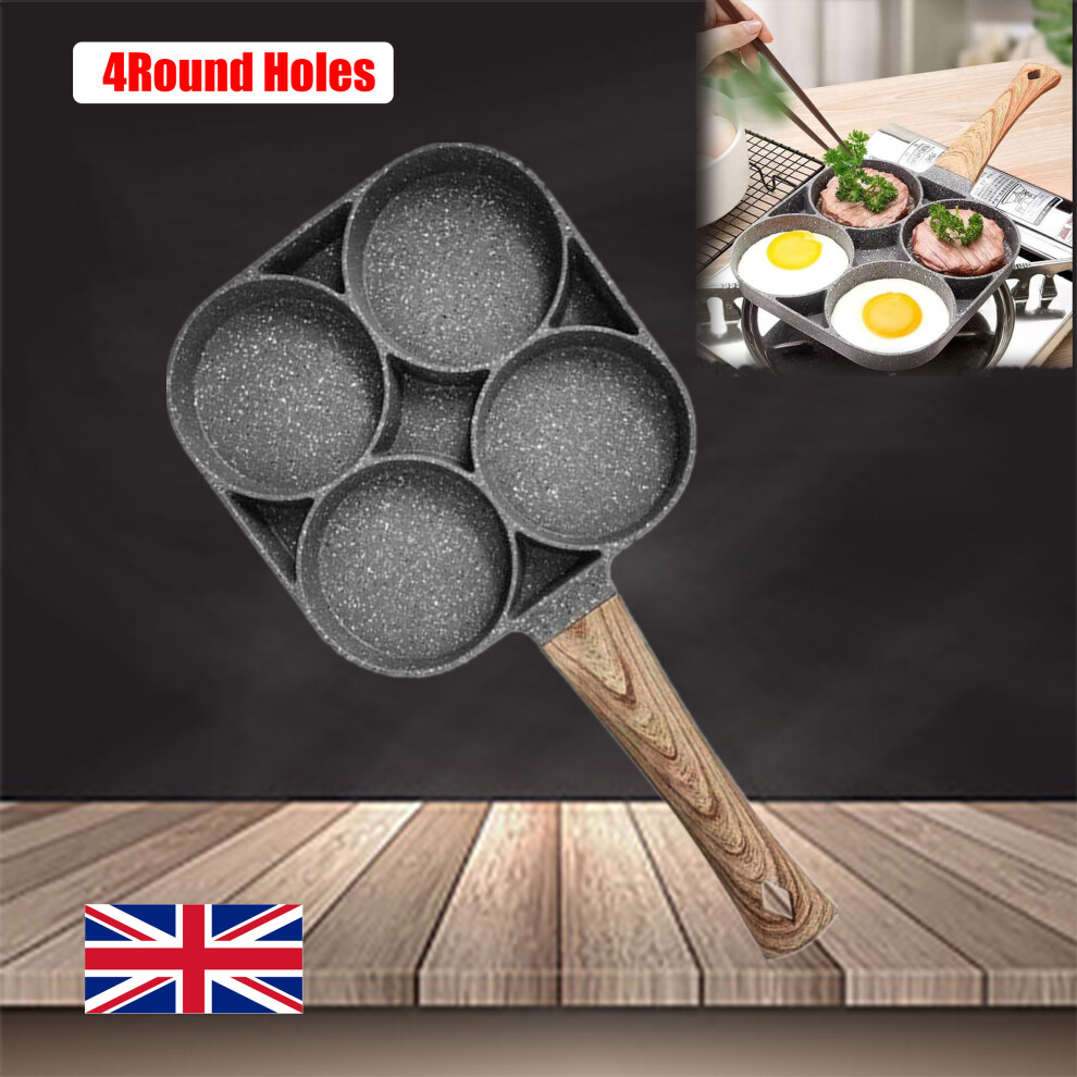 Four Hole Non Stick Pan Wood Grain Handle For Frying Eggs Universal