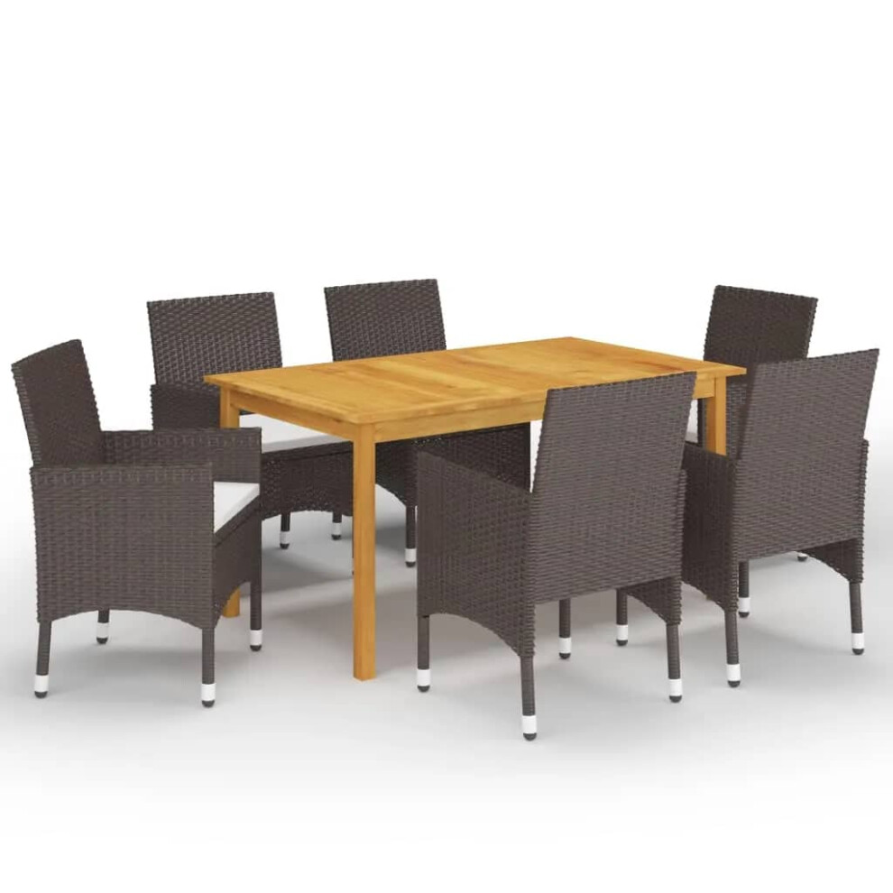 Vidaxl (Brown, 150 Cm Table Length/ 7 Piece) Garden Dining Set With Cushions Black|Brown Multi Sizes 3/5/7/9 Piece