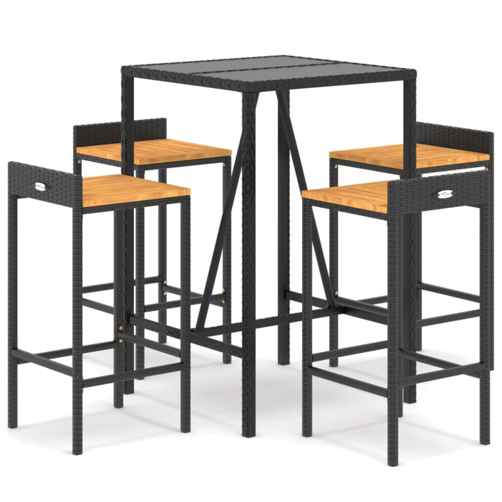 (5 piece) vidaXL Garden Bar Set Pub Set 5 Piece Black Poly Rattan and Solid Wood Acacia