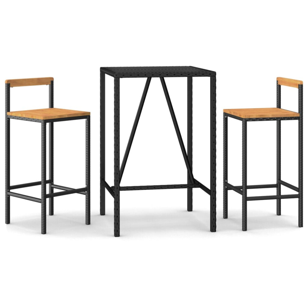 (3 piece) vidaXL Garden Bar Set Pub Set 3 Piece Black Poly Rattan and Solid Wood Acacia