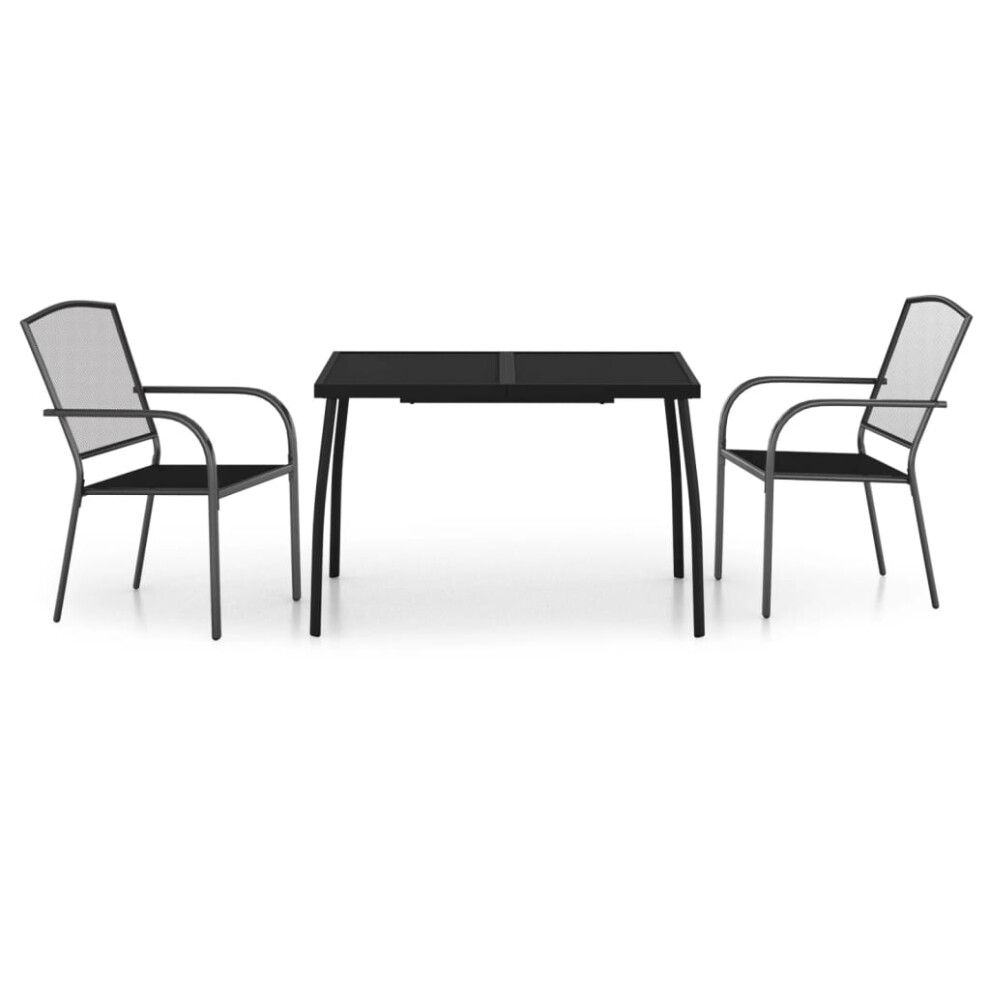 Vidaxl (110 Cm Table Length/ 3 Piece) Garden Dining Set Outdoor Table And Chair Armchairs Anthracite Steel
