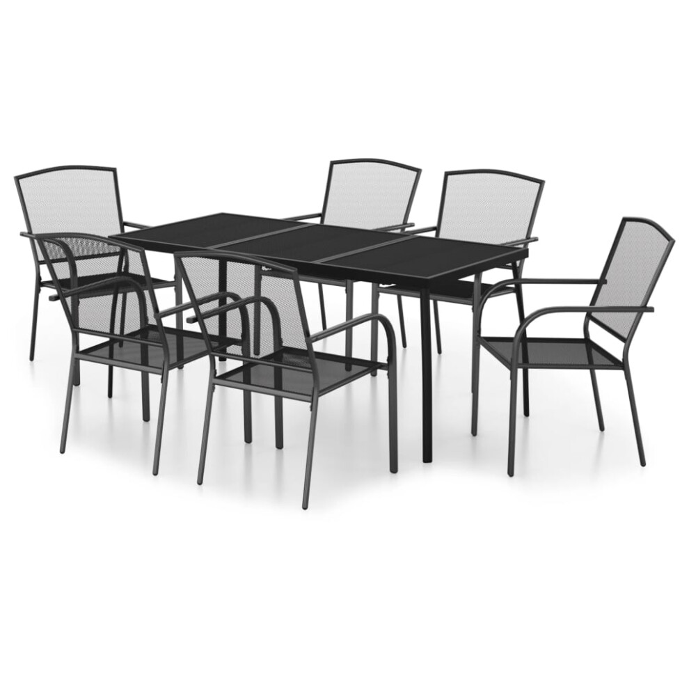 Vidaxl (165 Cm Table Length/ 7 Piece) Garden Dining Set Outdoor Table And Chair Armchairs Anthracite Steel
