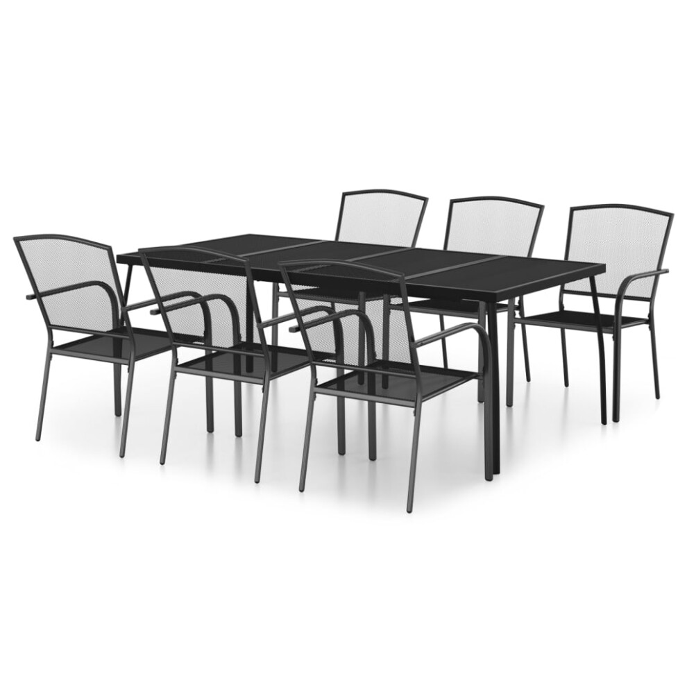 Vidaxl (200 Cm Table Length/ 7 Piece) Garden Dining Set Outdoor Table And Chair Armchairs Anthracite Steel