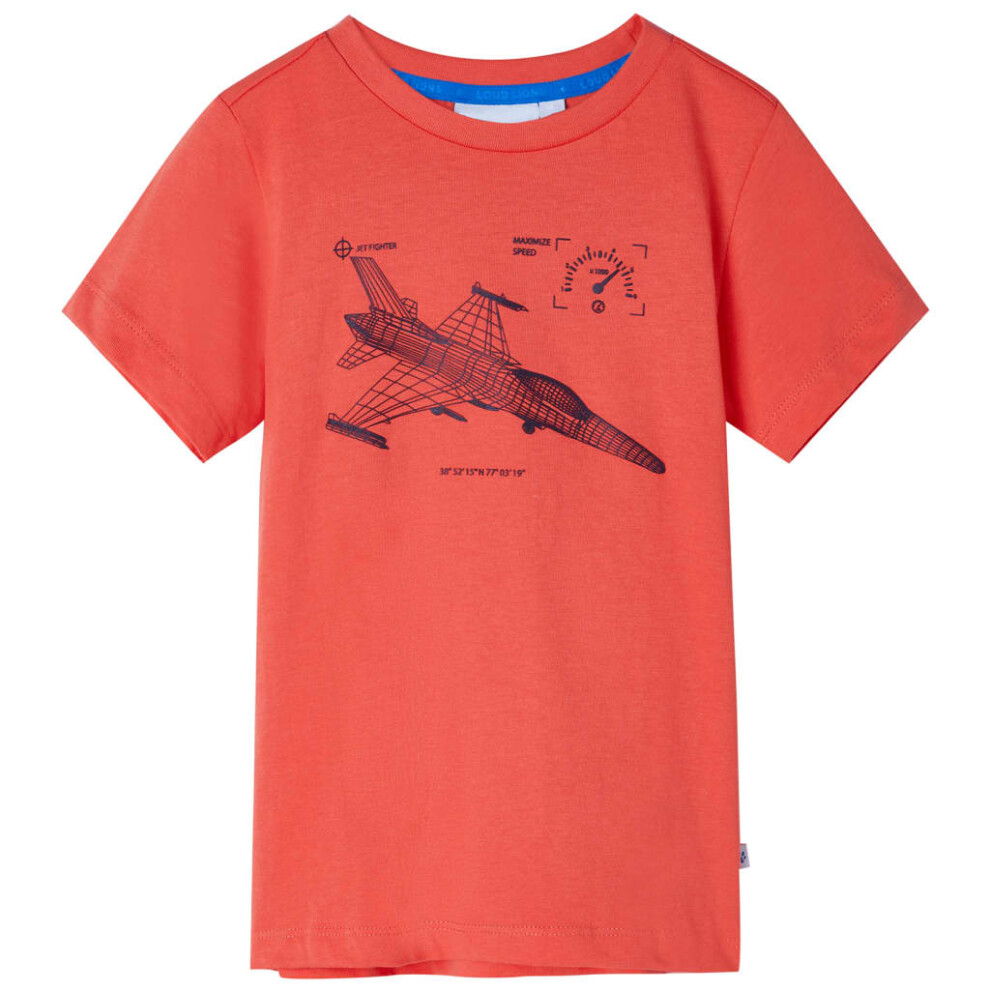 (128 (7-8y)) Kids' T-shirt Short Sleeves Children's T Shirt Tee Jet Fighter Print Light Red