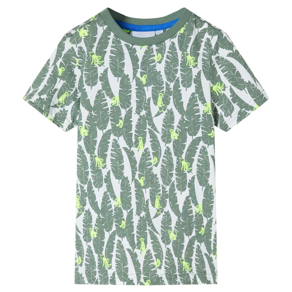 (128 (7-8y)) Kids' T-shirt Short Sleeves T Shirt Tee Top Leaves Print Ecru and Dark Ivy