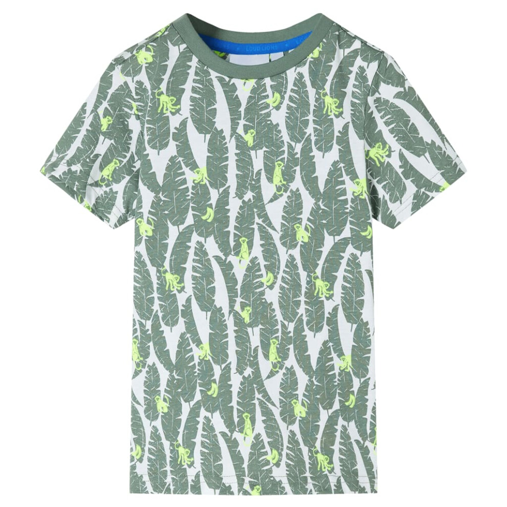 (92 (1.5-2y)) Kids' T-shirt Short Sleeves T Shirt Tee Top Leaves Print Ecru and Dark Ivy