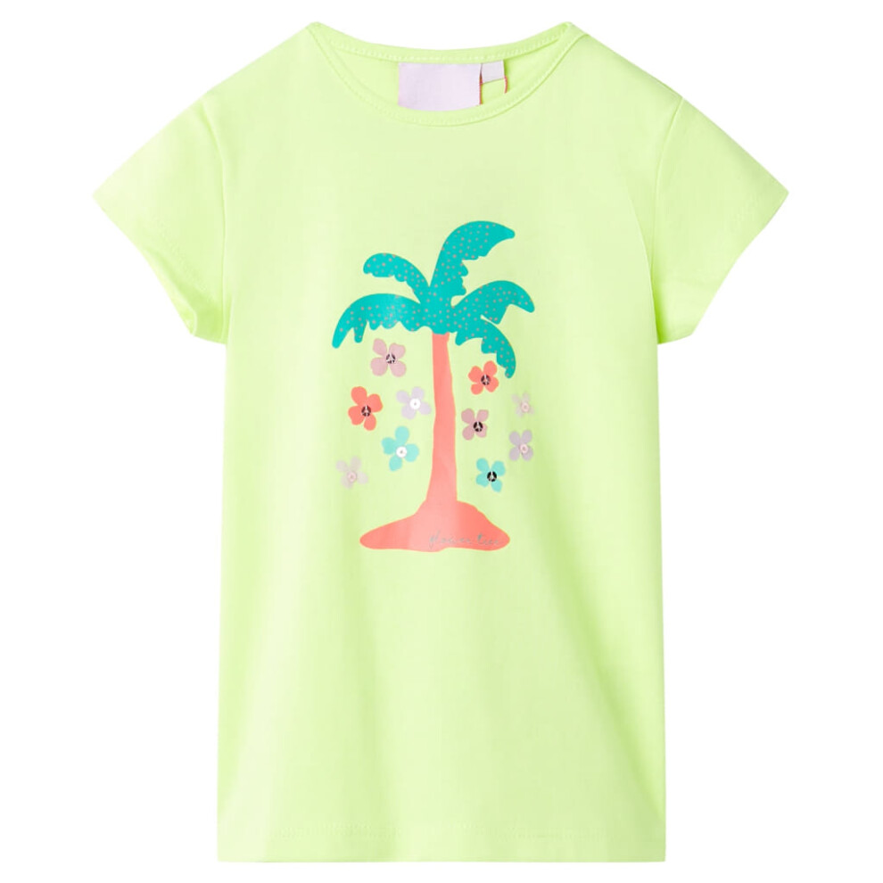 Vidaxl (, 116 (5-6Y)) Kids' T-Shirt Short Sleeves Children's Shirt Tee Top Clothes Fluo 92 Yellow
