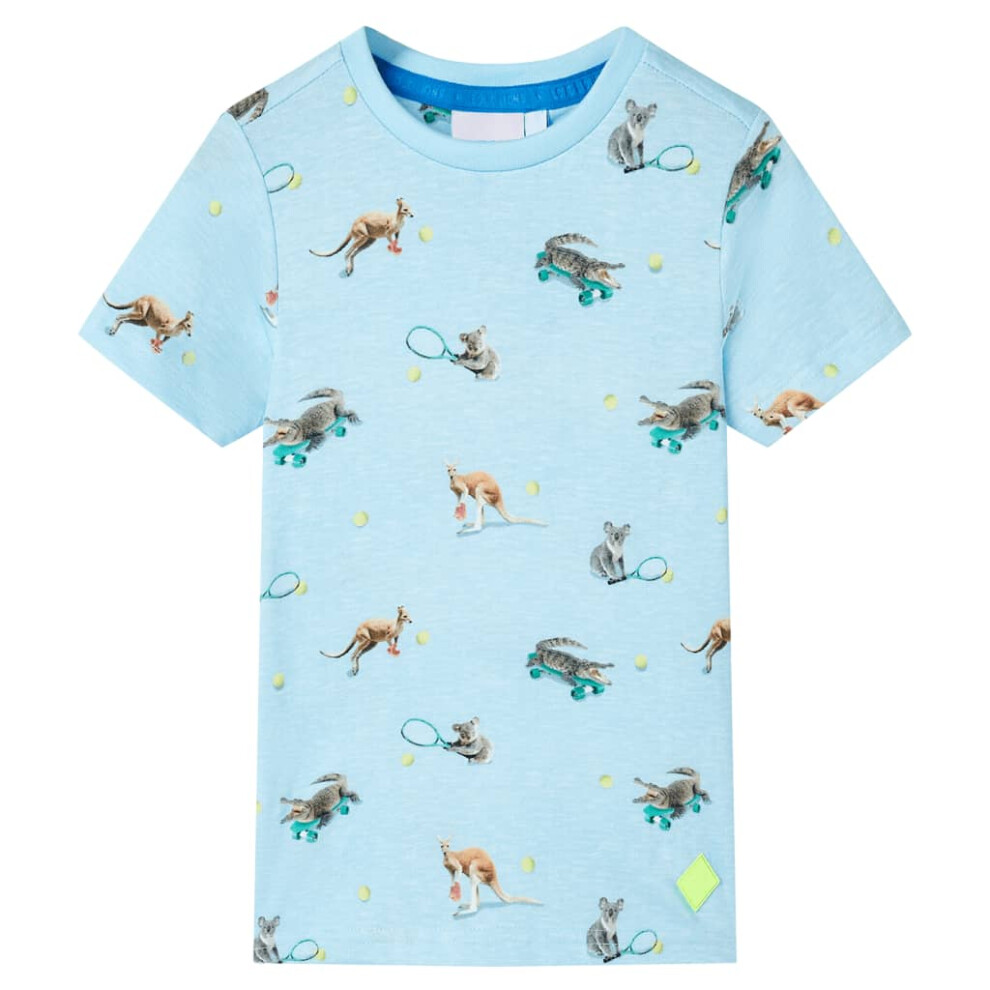 Vidaxl (116 (5-6Y)) Kids' T-Shirt Short Sleeves Toddler Children's Shirt Tee Light Melange Blue