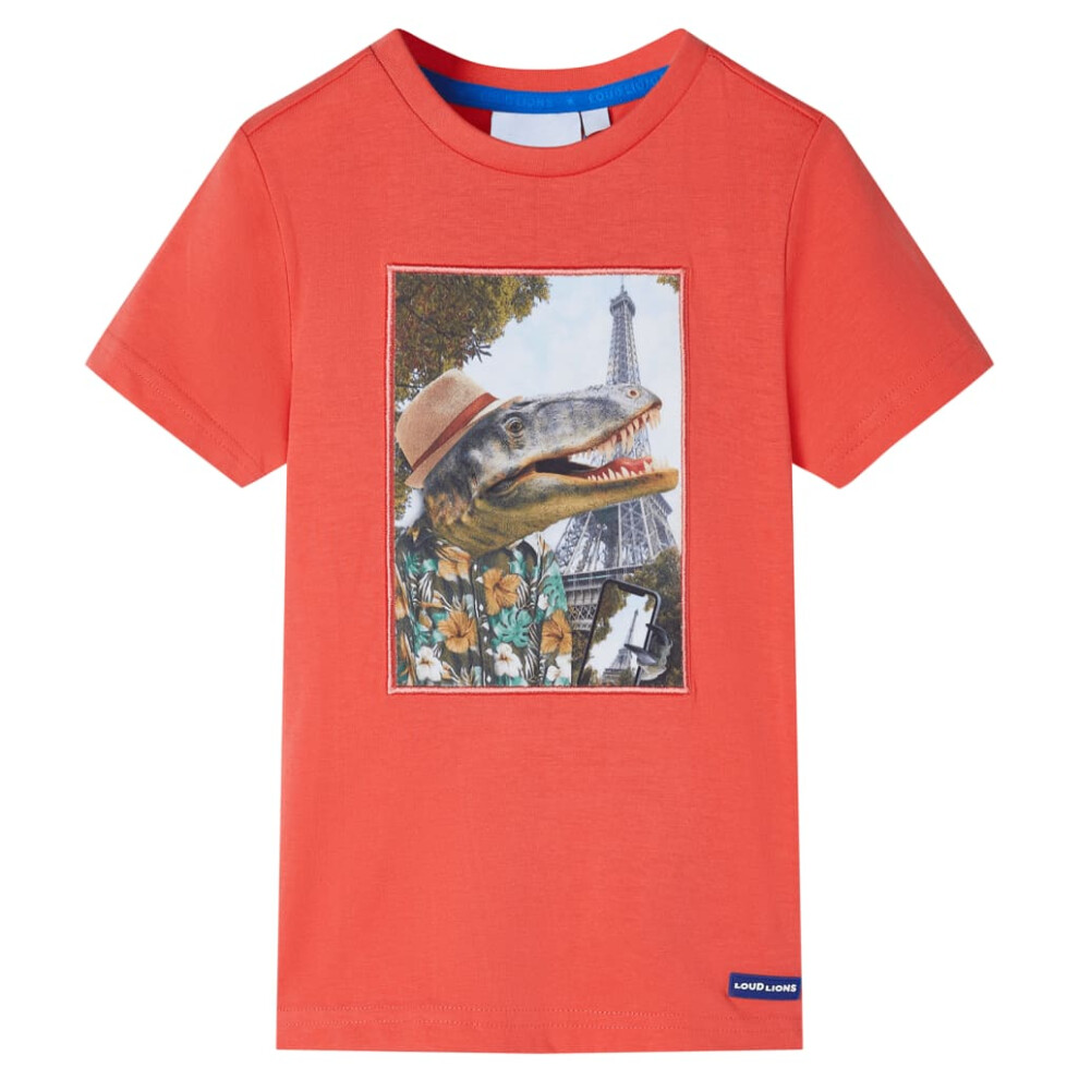 (red, 116 (5-6y)) Kids' T-shirt Short Sleeves Children's T Shirt Tee Travelling Dinosaur Print