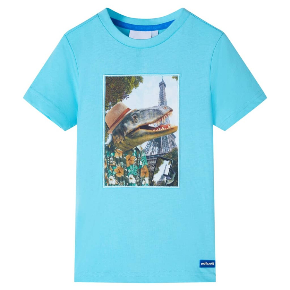 (aqua, 104 (3-4y)) Kids' T-shirt Short Sleeves Children's T Shirt Tee Travelling Dinosaur Print