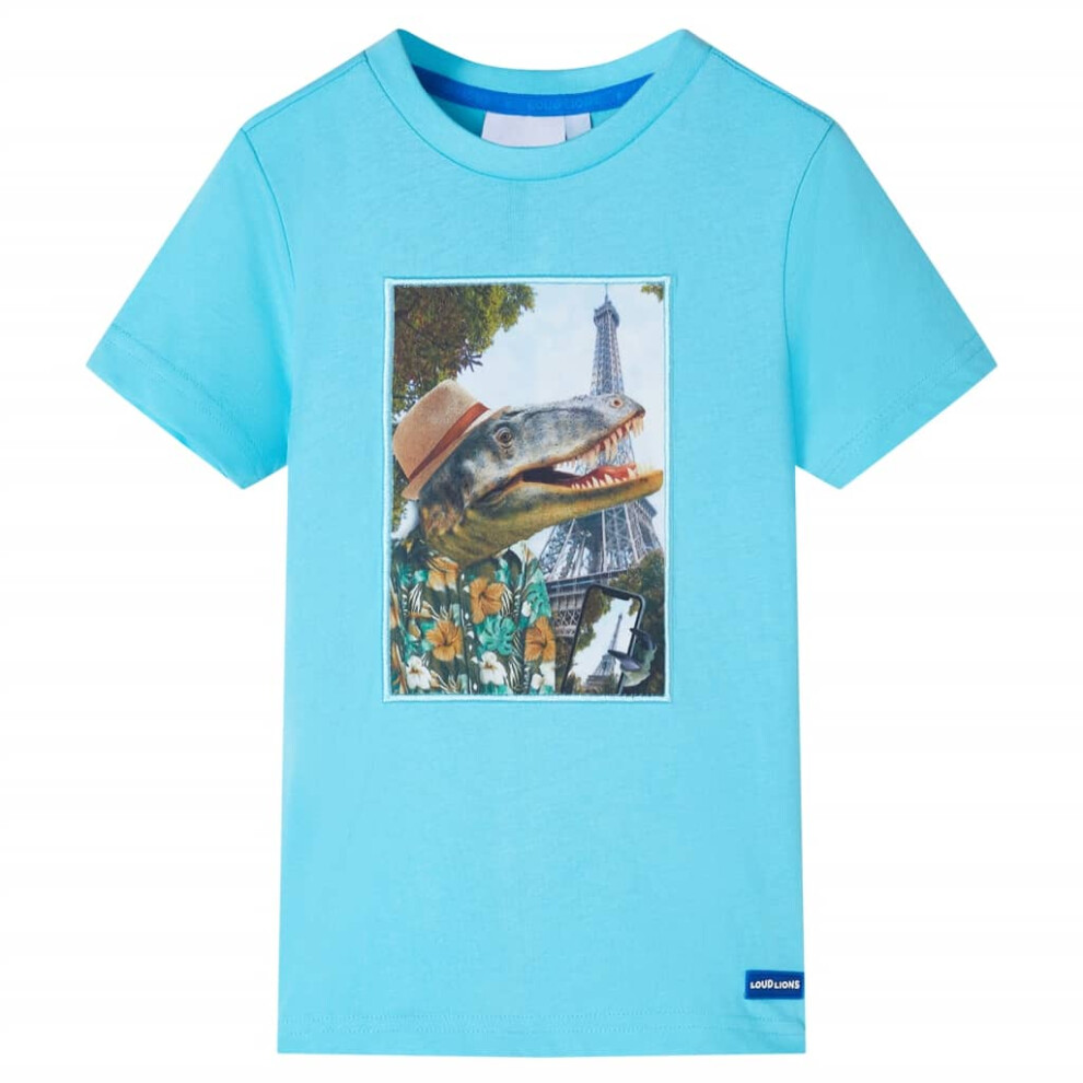 (aqua, 140 (9-10y)) Kids' T-shirt Short Sleeves Children's T Shirt Tee Travelling Dinosaur Print