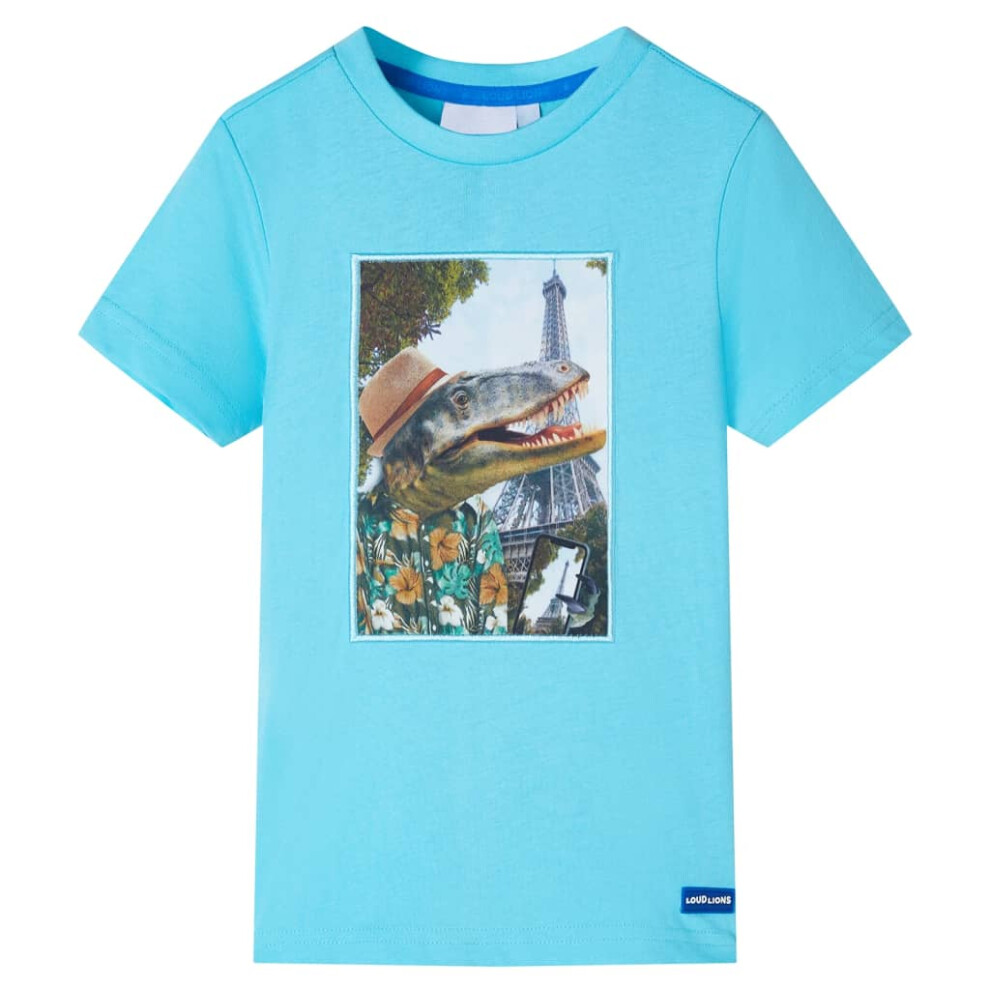 (aqua, 116 (5-6y)) Kids' T-shirt Short Sleeves Children's T Shirt Tee Travelling Dinosaur Print