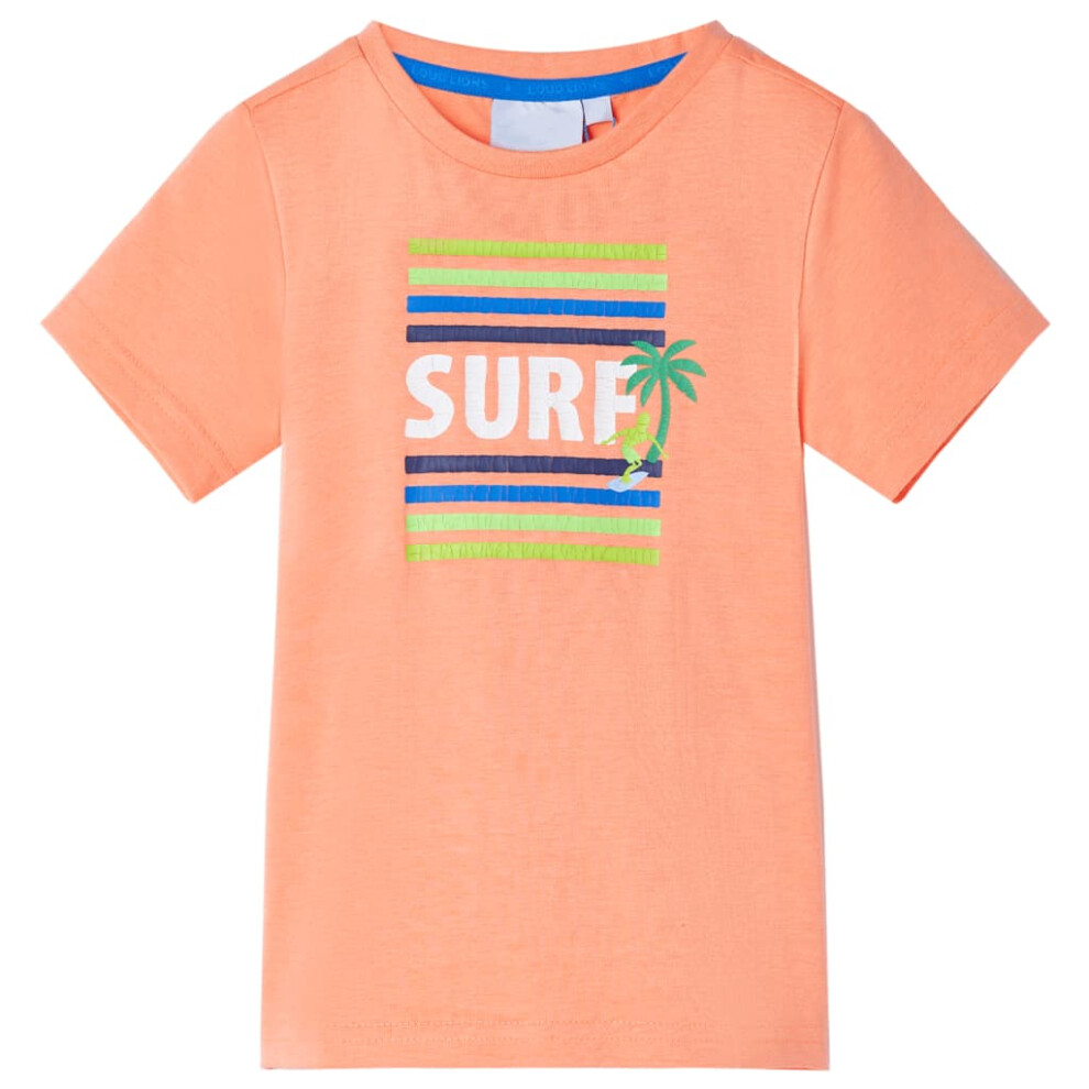 Vidaxl (, 140 (9-10Y)) Kids' T-Shirt Short Sleeves Children's T Shirt Tee Toddler Top Surf Print Neon Orange