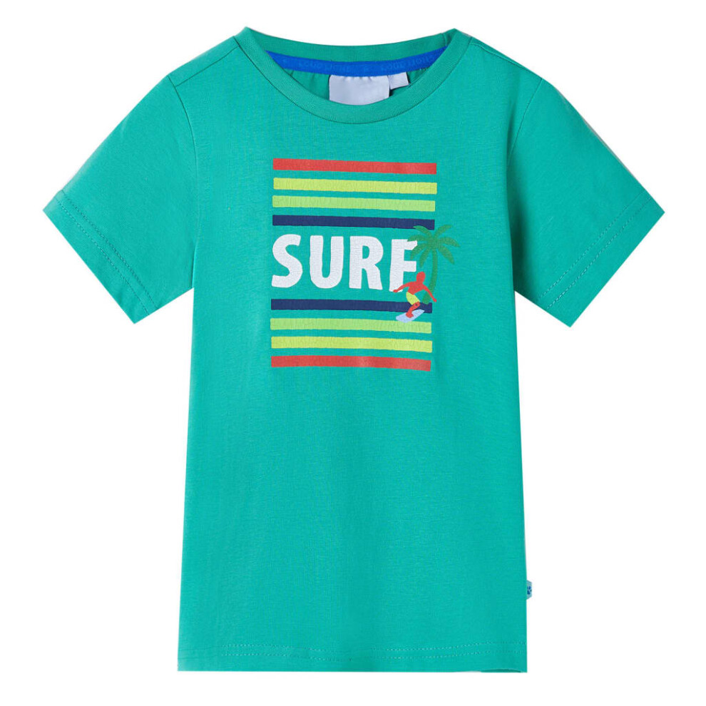 (green, 128 (7-8y)) Kids' T-shirt Short Sleeves Children's T Shirt Tee Toddler Top Surf Print Neon