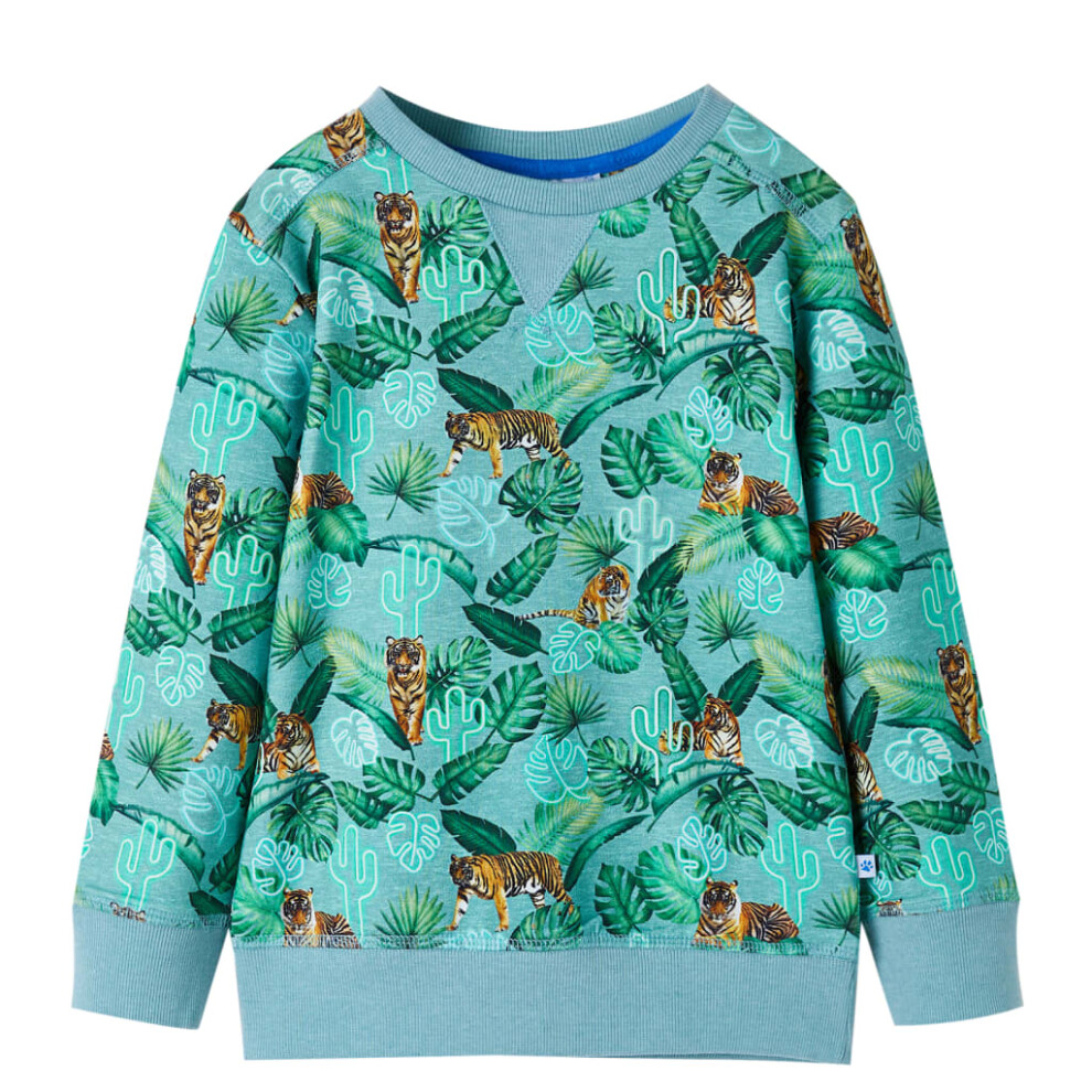 (116 (5-6y)) Kids' Sweatshirt Children Pullover Floral and Tiger Print Light Green Melange