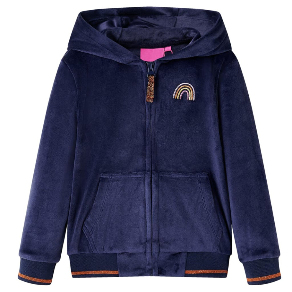 (104 (3-4y)) Kids' Hooded Jacket Children Full Zipper Kids Winter Coat Rainbow Design Navy