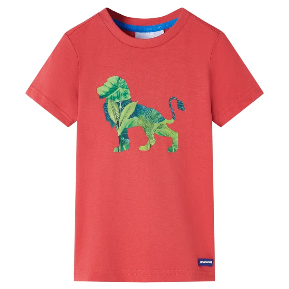 (red, 92 (1.5-2y)) Kids' T-shirt Short Sleeves Children's T Shirt Toddler Tee Lion Print Khaki