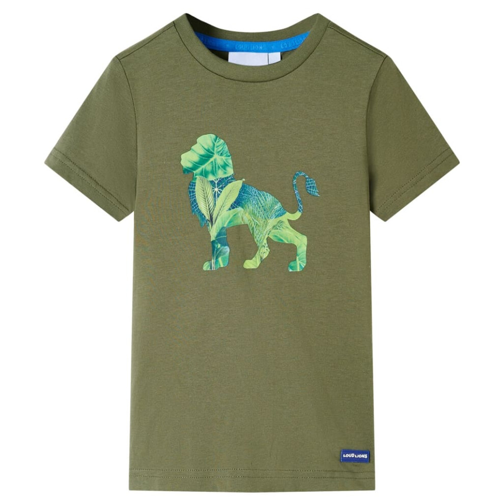 Vidaxl (Khaki, 116 (5-6Y)) Kids' T-Shirt Short Sleeves Children's T Shirt Toddler Tee Lion Print Khaki