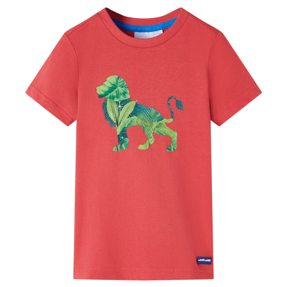 Vidaxl (, 128 (7-8Y)) Kids' T-Shirt Short Sleeves Children's T Shirt Toddler Tee Lion Print Khaki Red