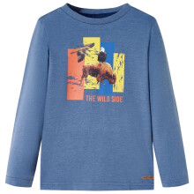 (128 (7-8y)) Kids' T-shirt with Long Sleeves T Shirt Tee Ox and Eagle Print Blue Melange