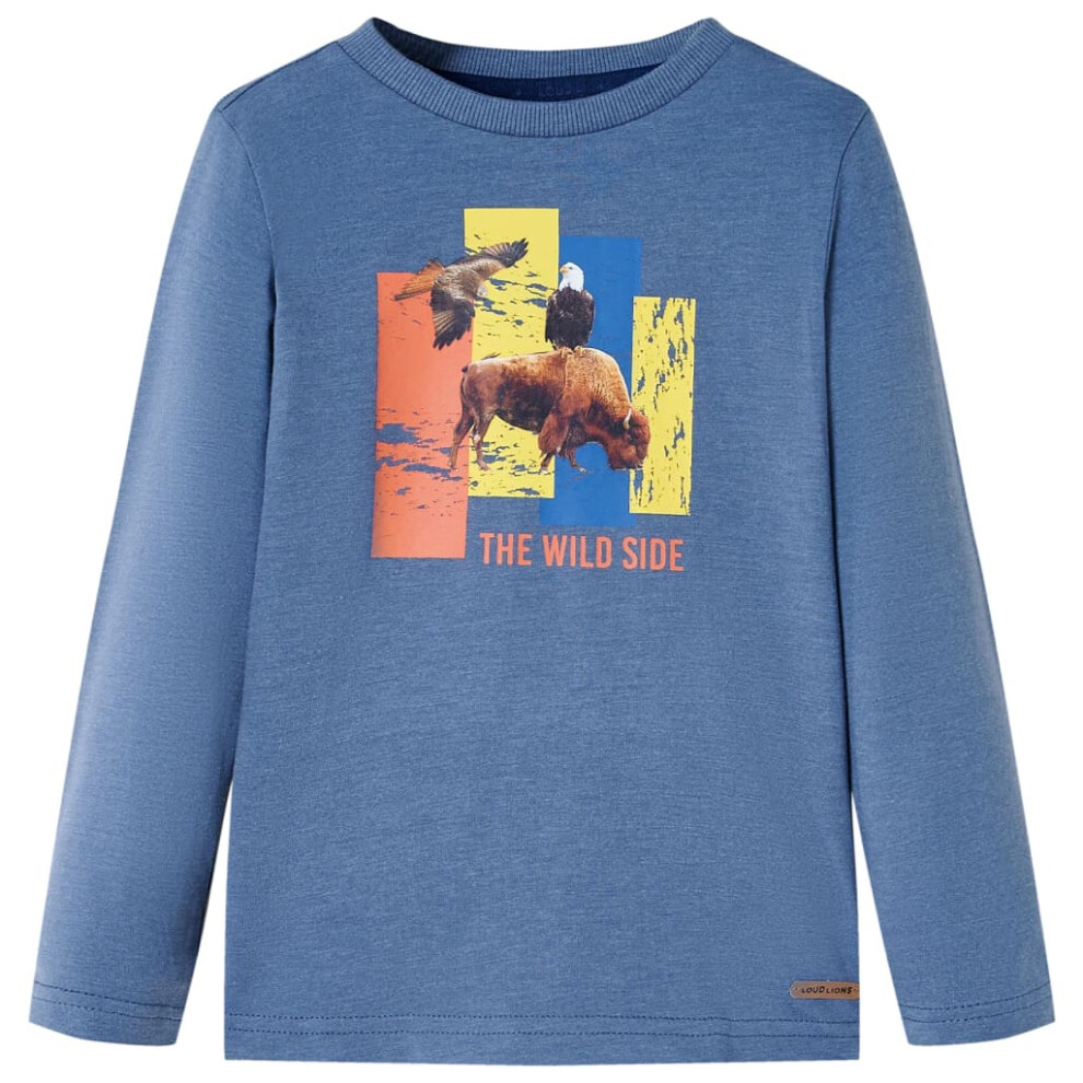 (128 (7-8y)) Kids' T-shirt with Long Sleeves T Shirt Tee Ox and Eagle Print Blue Melange