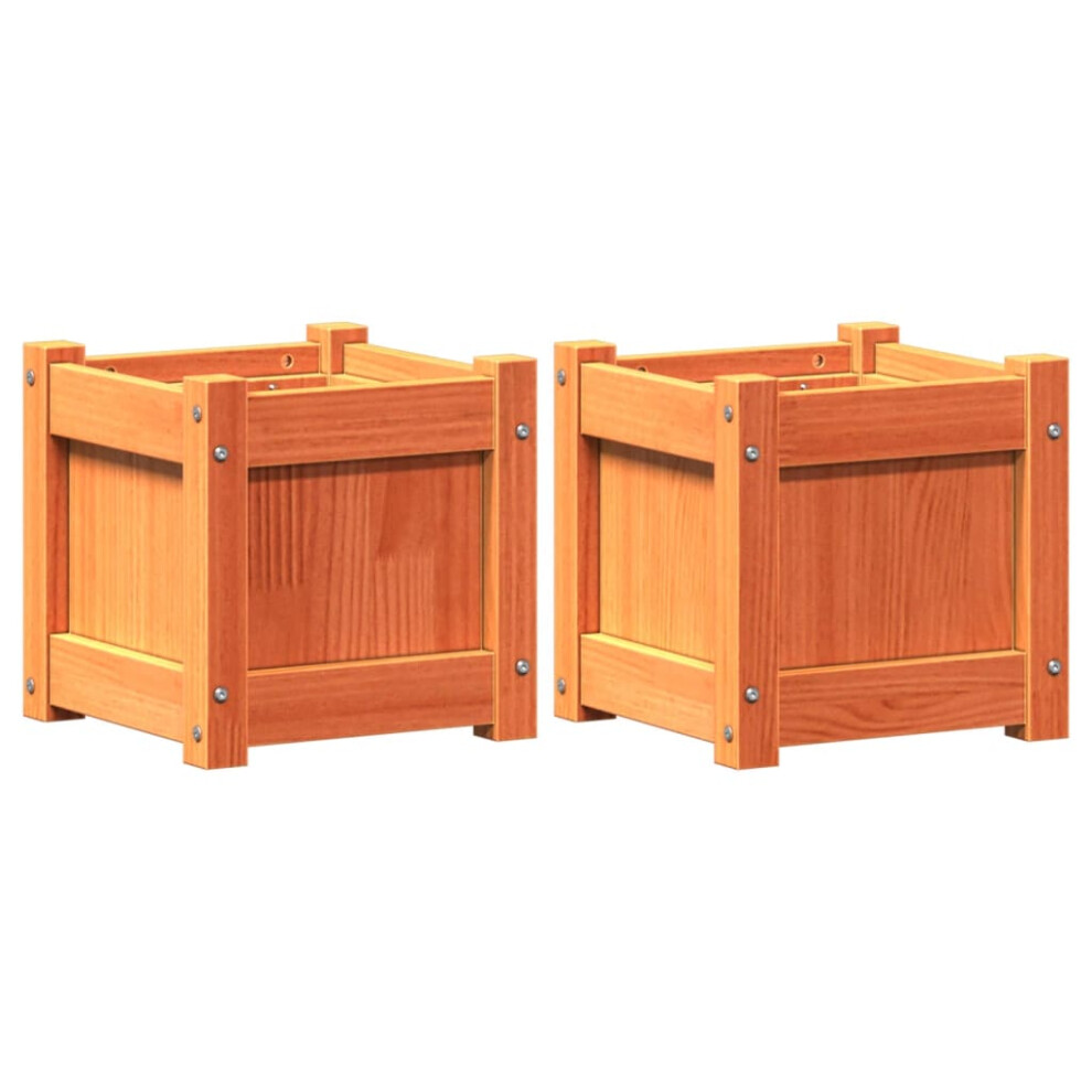 Vidaxl (Brown Pine, 2 Pcs) Garden Planters Patio Flower Pot Plant Pot Planter Box Solid Wood Pine