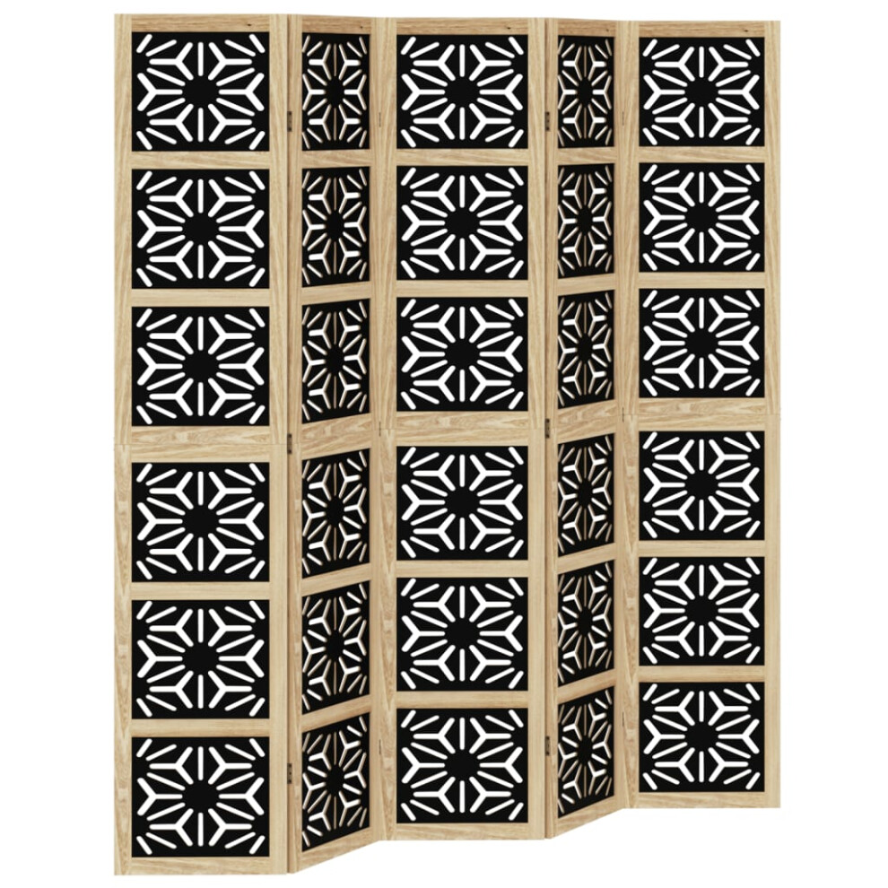 Vidaxl (40 X 200 Cm/ 5 Piece) Room Divider Panel Privacy Screen Brown & Black Solid Wood Paulownia