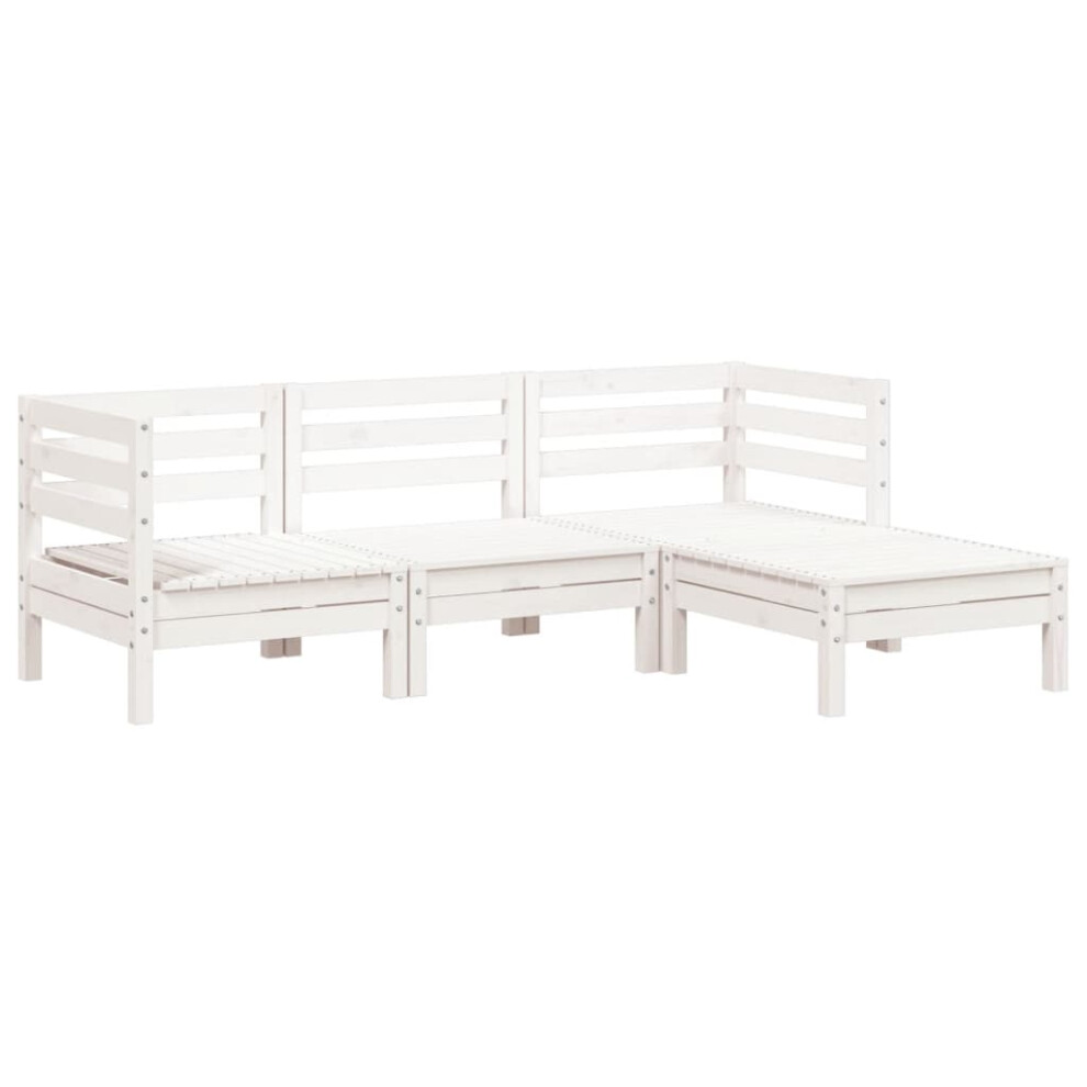 Vidaxl (White Pine, 1 Pcs/2X Corner + Middle + Footrest) Garden Sofa Outdoor Sofa Wooden Sectional Sofa Seat Solid Wood Pine