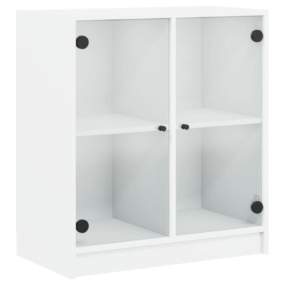 (white) vidaXL Side Cabinet with Glass Doors Home Storage Cabinet Cupboard Side Board