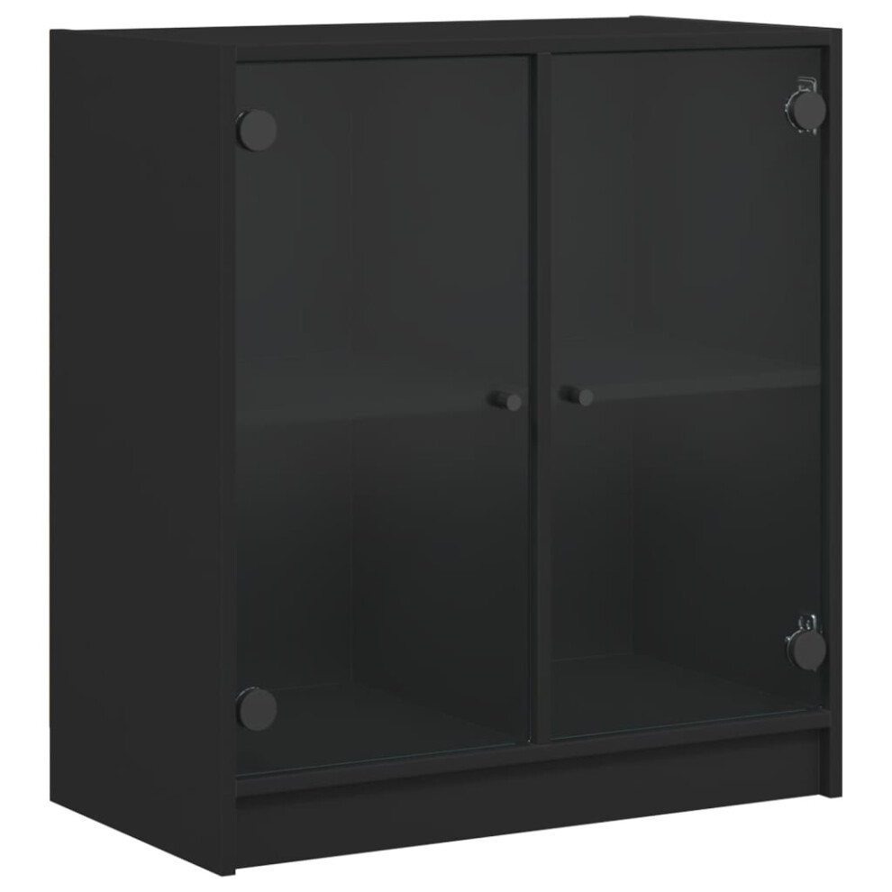 (black) vidaXL Side Cabinet with Glass Doors Home Storage Cabinet Cupboard Side Board