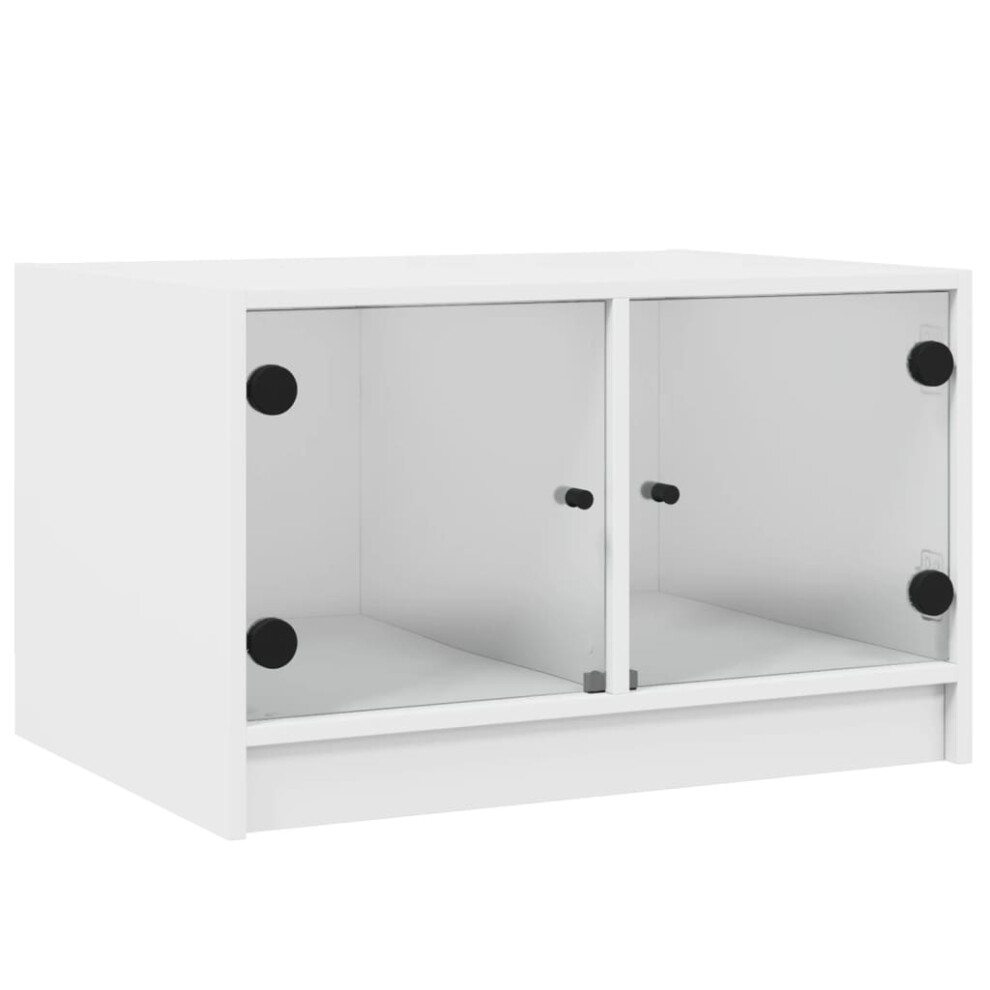 Vidaxl (White) Coffee Table With Glass Doors Tea Side End Table Sofa Table Smoked Oak