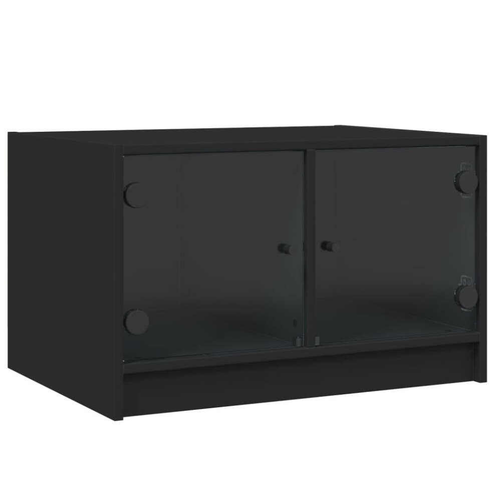 Vidaxl (Black) Coffee Table With Glass Doors Tea Side End Table Sofa Table Smoked Oak