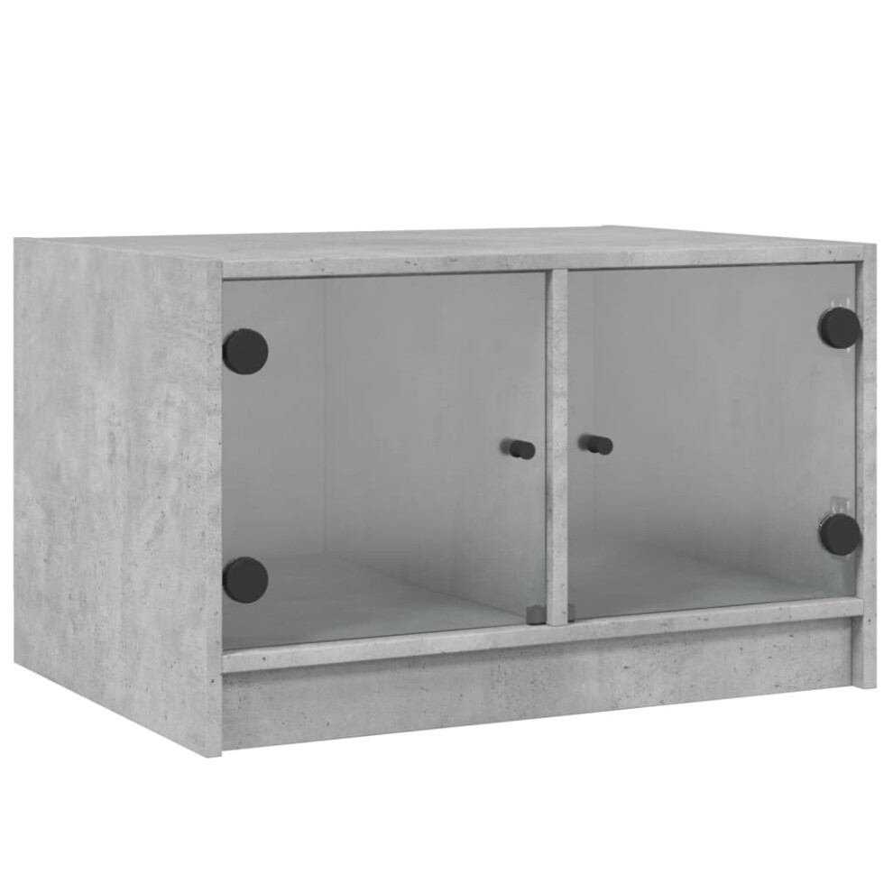 Vidaxl (Concrete Grey) Coffee Table With Glass Doors Tea Side End Table Sofa Table Smoked Oak