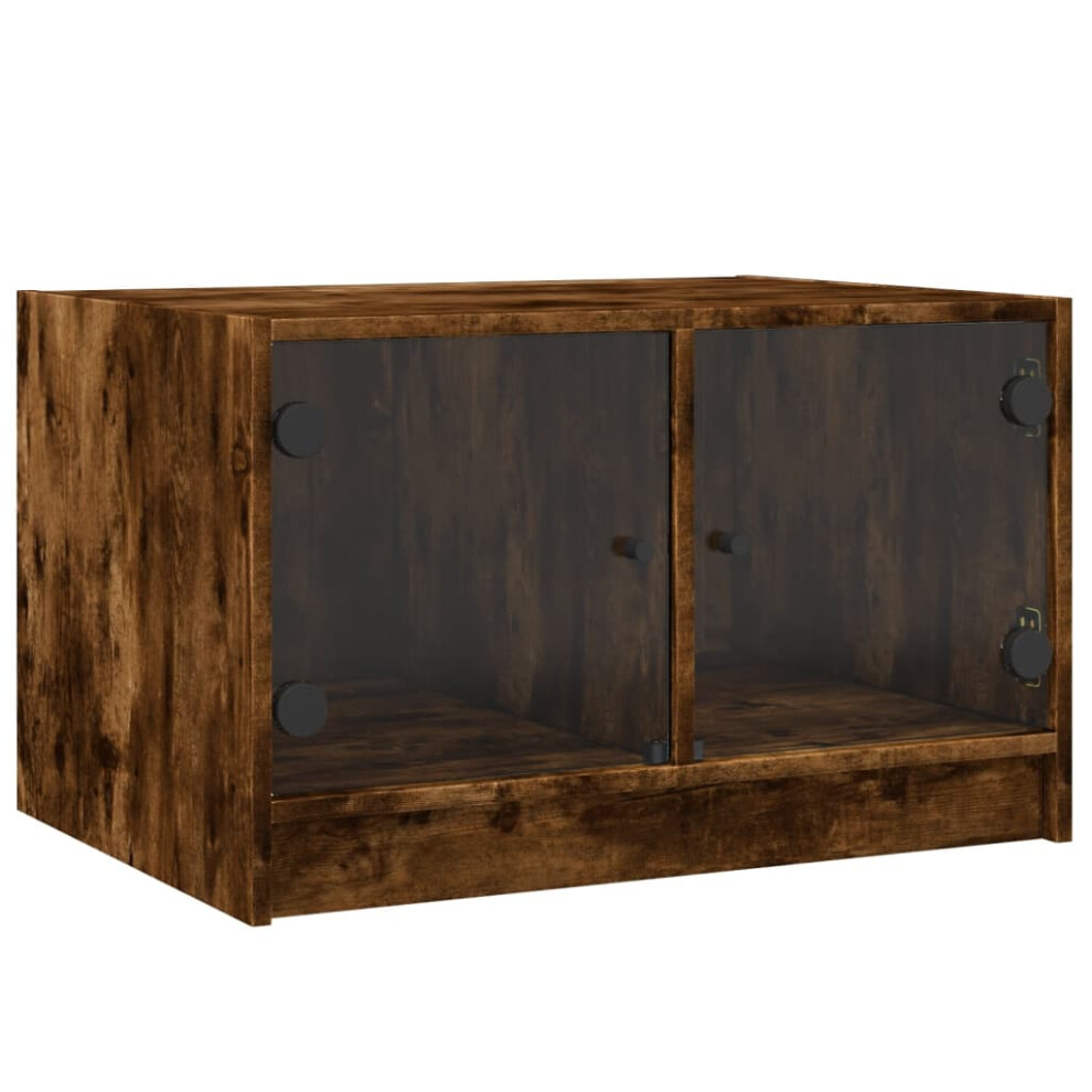 New Vidaxl (Smoked Oak) Coffee Table With Glass Doors Tea Side End Table Sofa Table Smoked Oak Brown