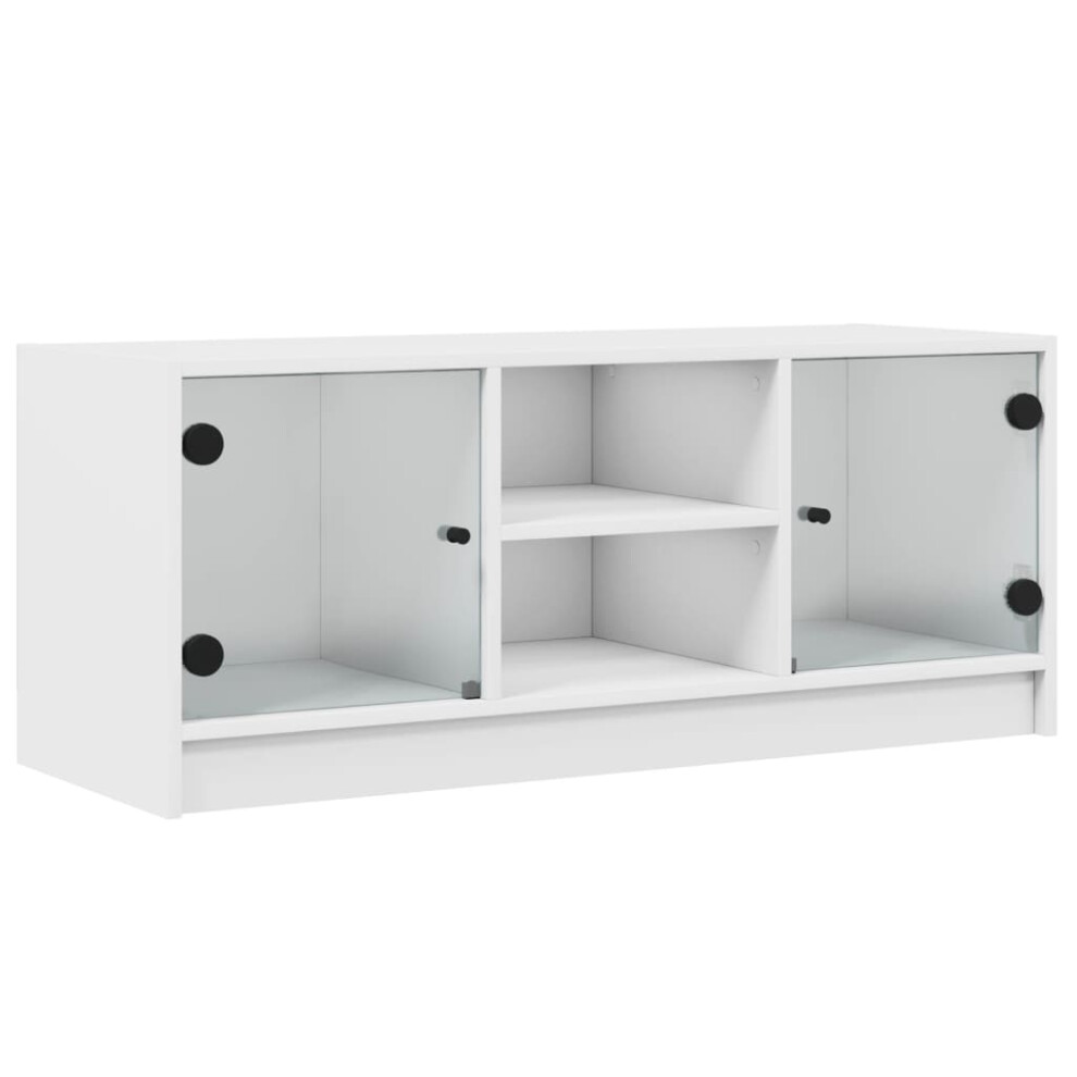 (white) vidaXL TV Cabinet with Glass Doors TV Stand Entertainment Centre Smoked Oak