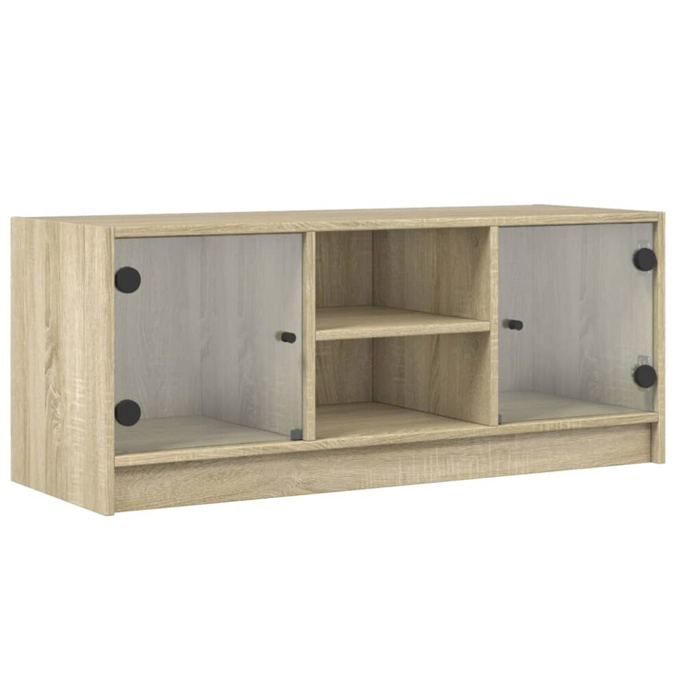 Vidaxl (Sonoma Oak) Tv Cabinet With Glass Doors Tv Stand Entertainment Centre Smoked Oak