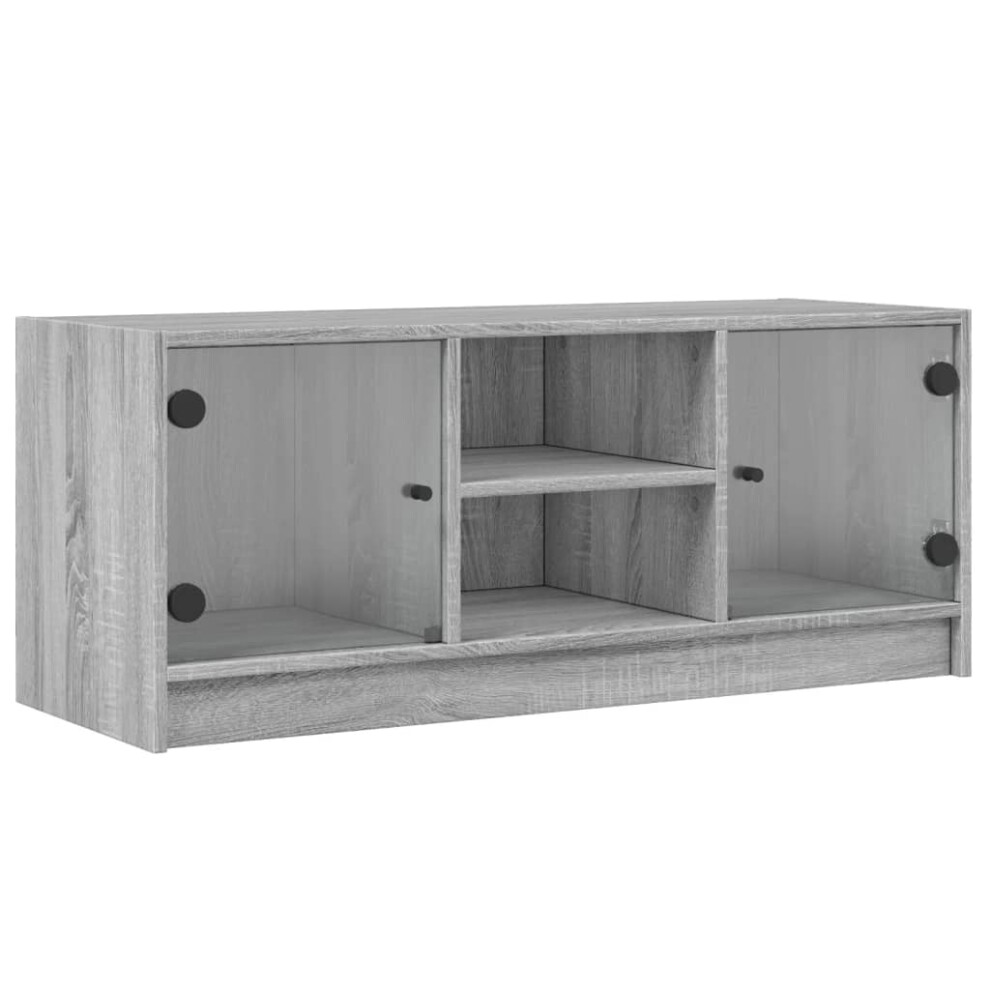 (grey sonoma) vidaXL TV Cabinet with Glass Doors TV Stand Entertainment Centre Smoked Oak