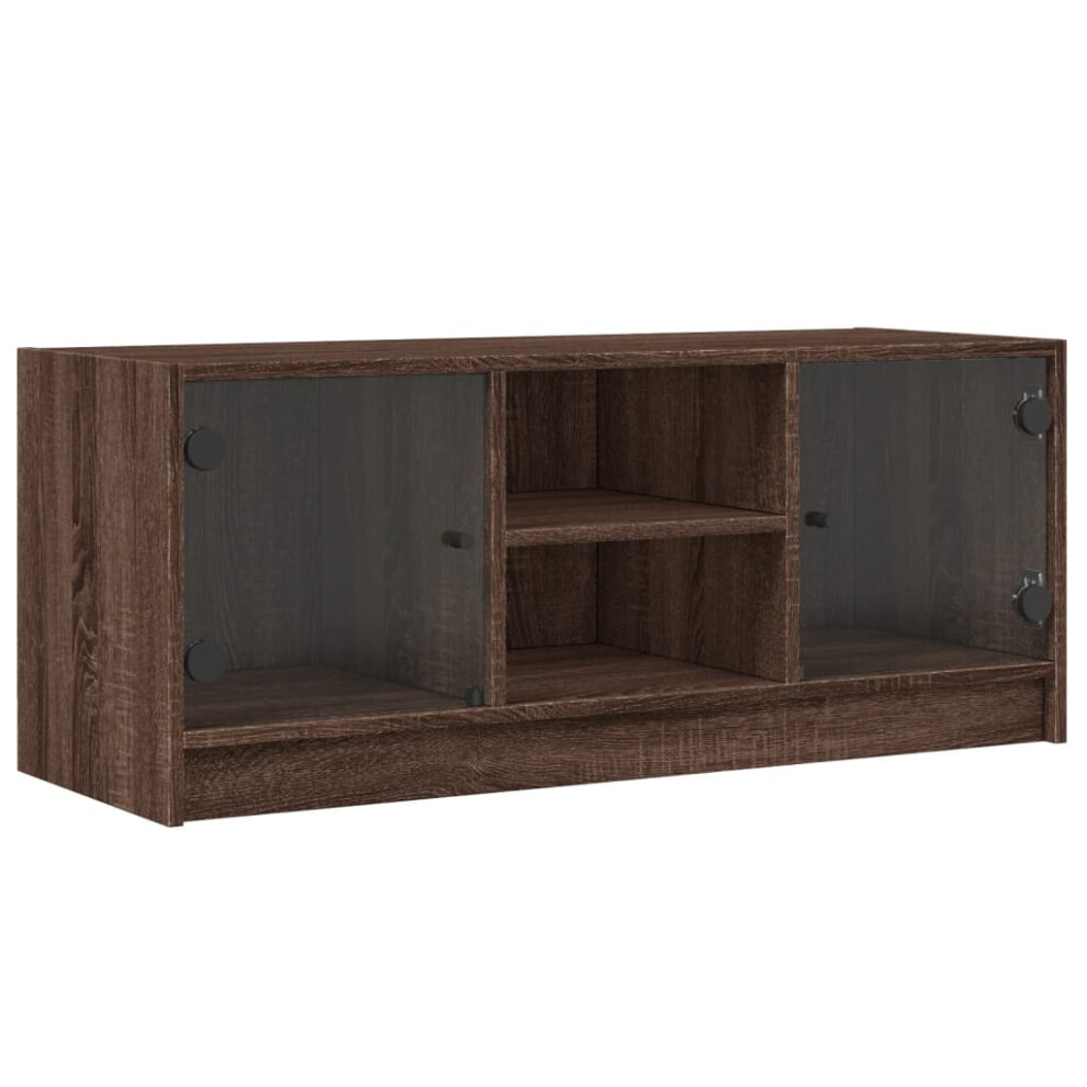 (brown oak) vidaXL TV Cabinet with Glass Doors TV Stand Entertainment Centre Smoked Oak