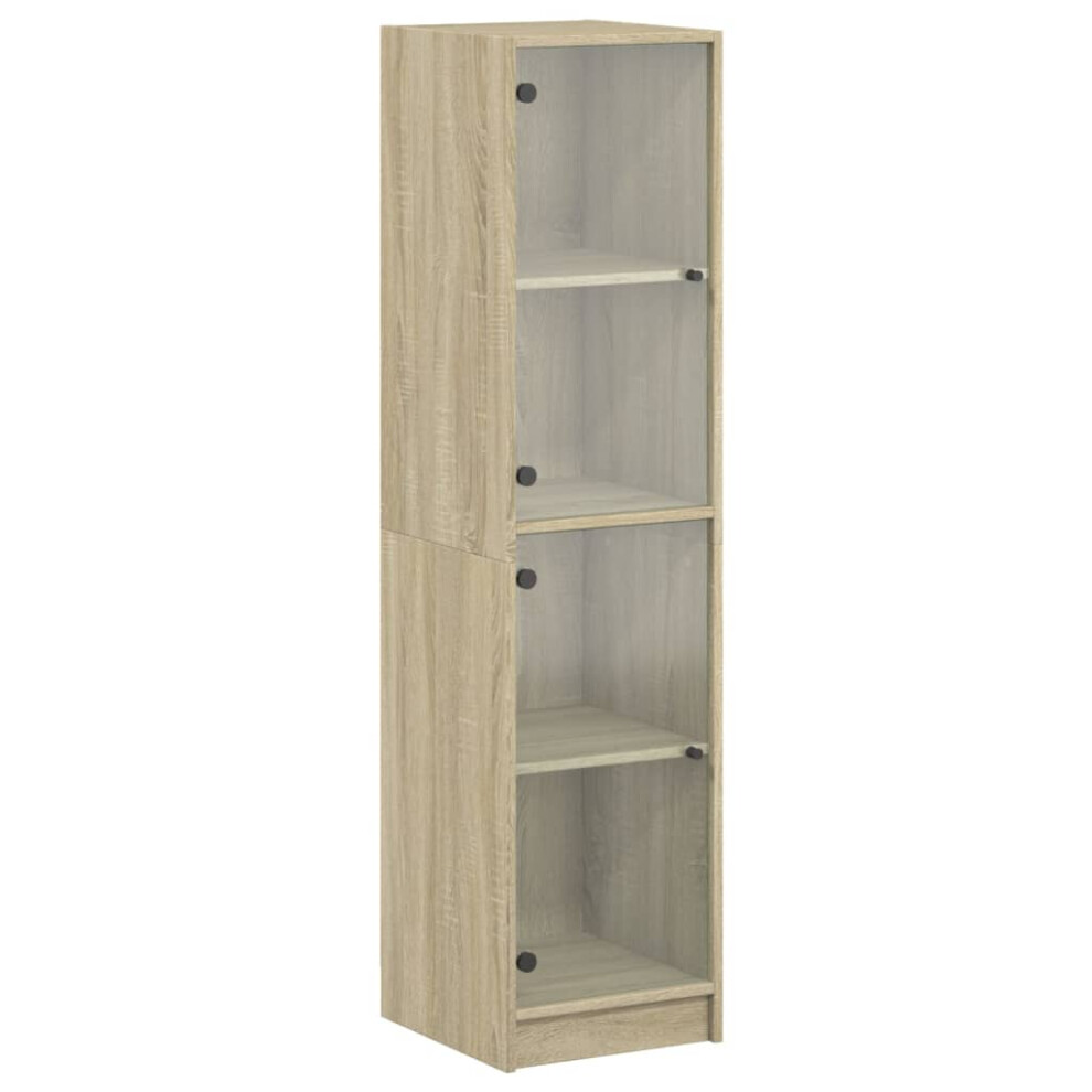 Vidaxl (Sonoma Oak) Highboard With Glass Doors Sideboard Cupboard Side Cabinet Smoked Oak