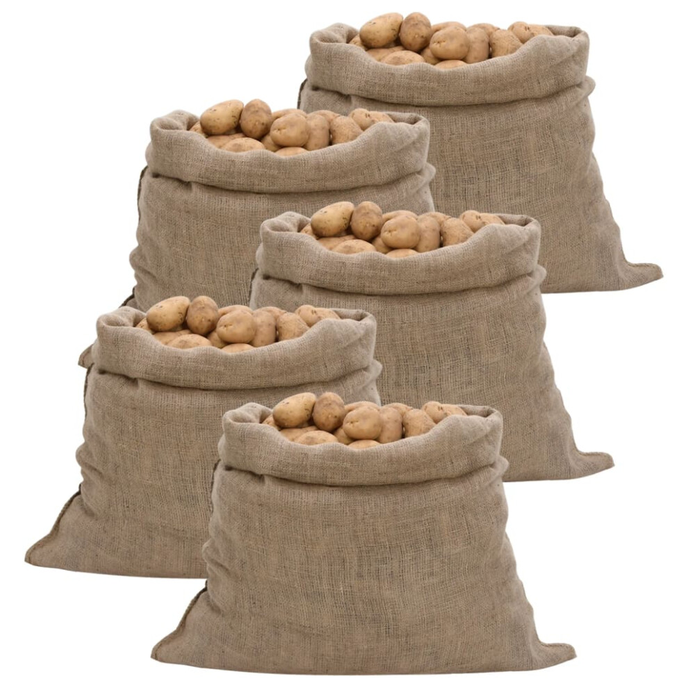 Vidaxl (100 X 110 Cm/ 5 Pcs) Jute Sacks Jute Bag Burlap Bag Hessian Bag 5 Pcs 100% Jute 220 Gsm
